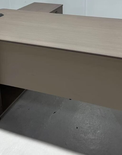 Curved-Front L-Shaped Office Desk with Side Cabinet
