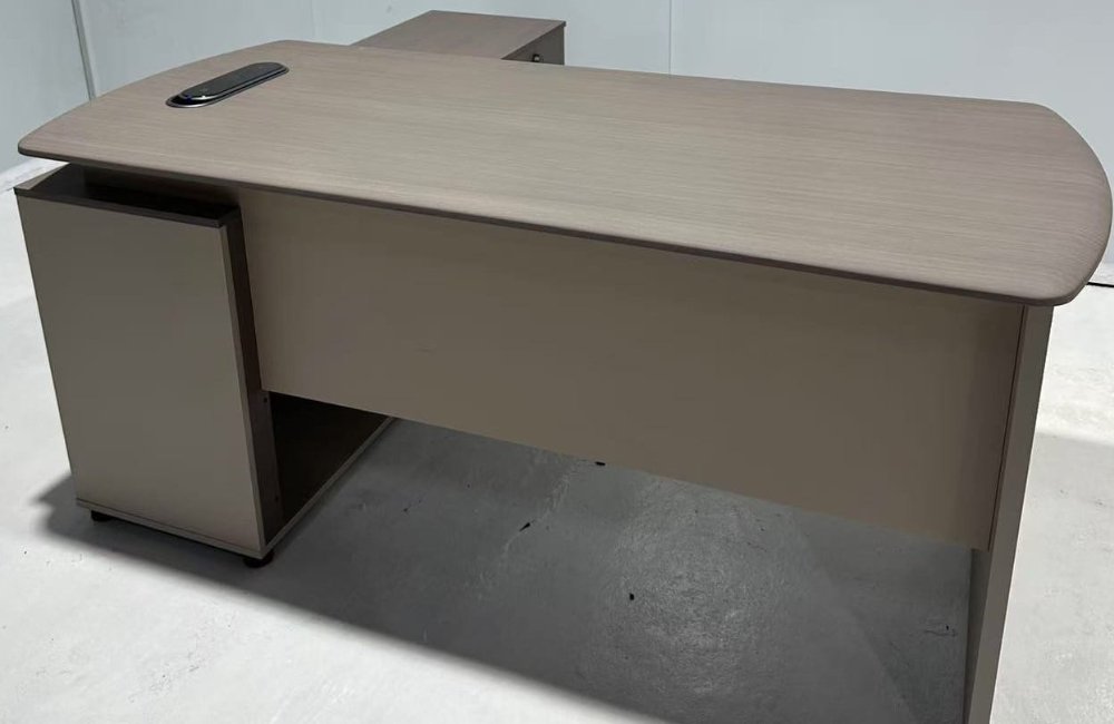 Curved-Front L-Shaped Office Desk with Side Cabinet