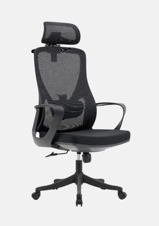 Curved-Frame High-Back Mesh Chair with Headrest