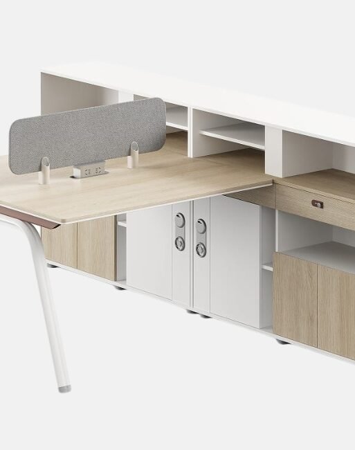 L-Shaped Office Desk with Integrated Storage Unit