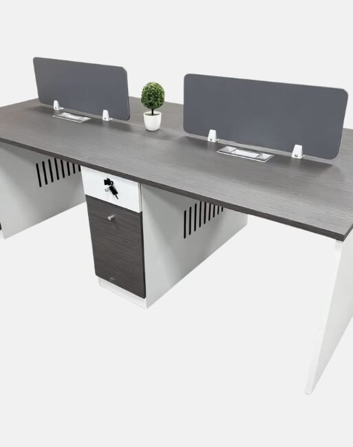 Four-Person Workstation with Cross Desk Screens and Pedestals