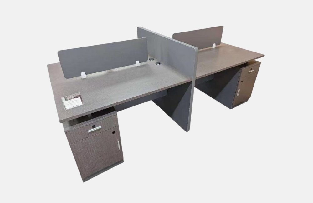Dark Wood Two-to-Four Person Workstation with Cross Screens