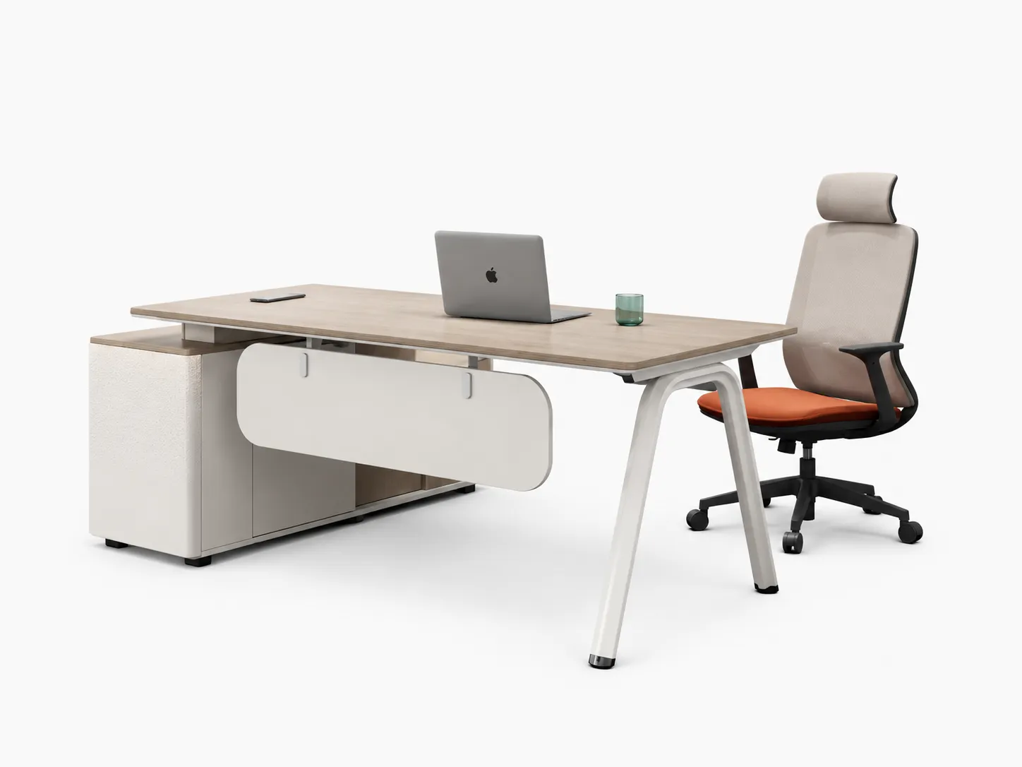 Modern Executive Desk with Side Credenza and LED Accent