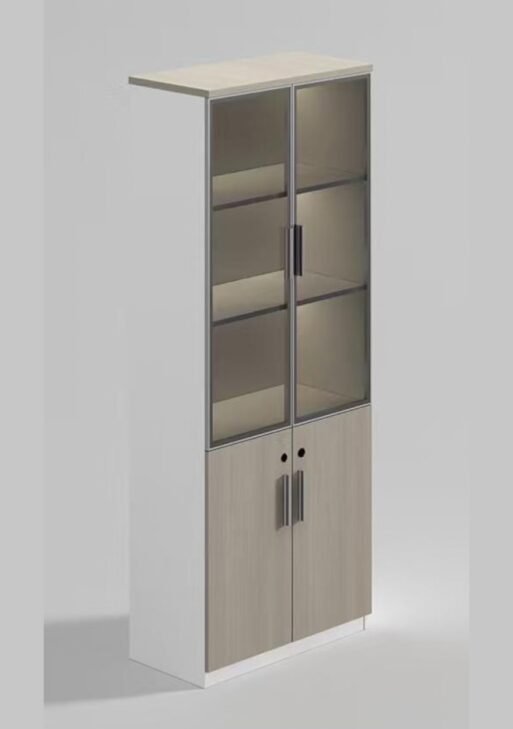 Tall Office Bookcase Cabinet with Glass Display Doors