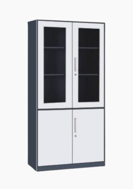 Tall Steel Office Storage Cabinet with Glass Upper Doors