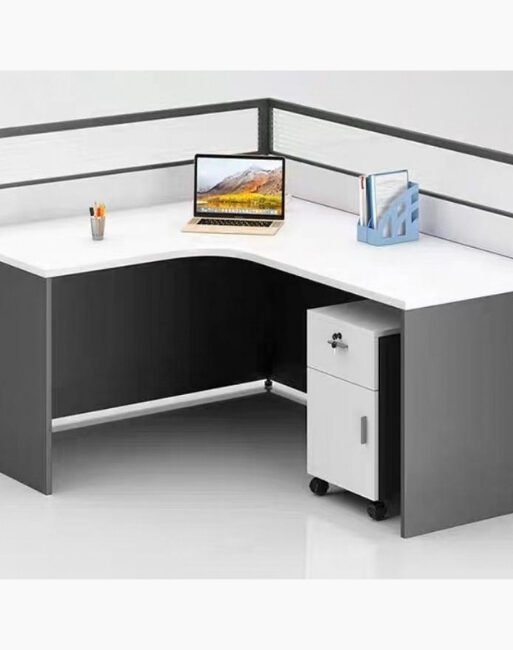 Single-Person L-Shaped Cubicle Workstation with Privacy Panels