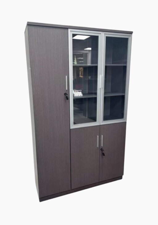 Tall Three-Door Office Bookcase with Glass Display