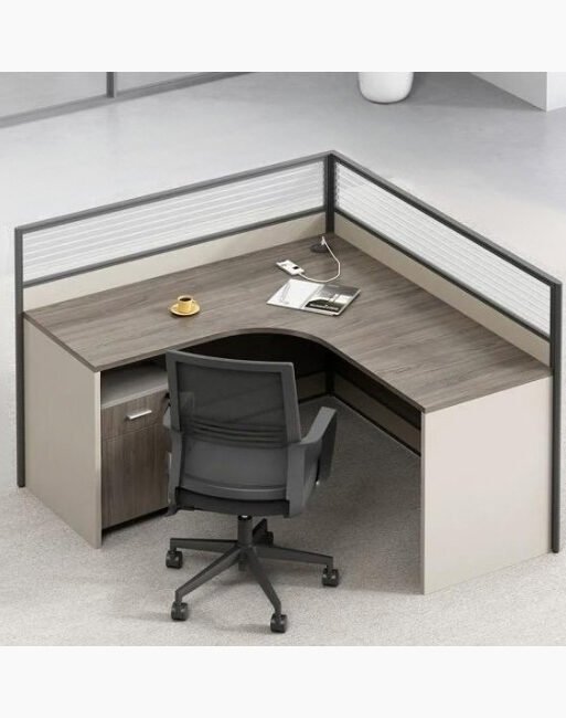 Single-Person Corner Cubicle Workstation with Privacy Panels