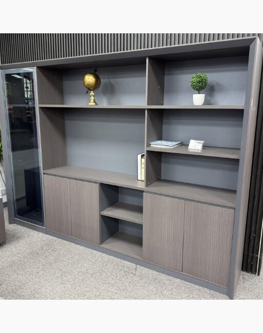Large Executive Office Storage Wall Unit with Open Shelves