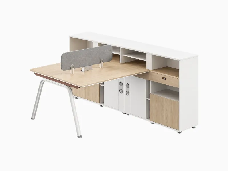 L-Shaped Office Desk with Integrated Storage Unit