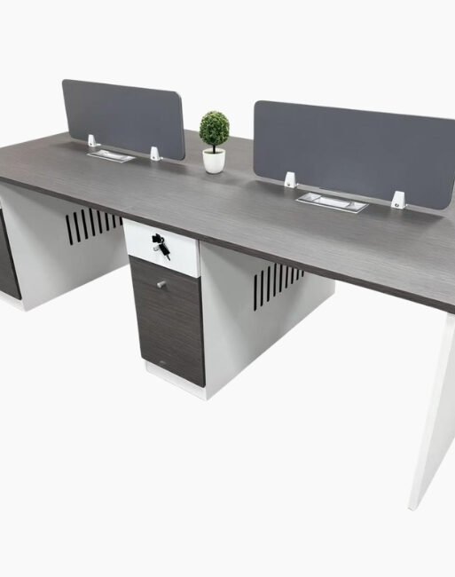 Four-Person Face-to-Face Workstation with Privacy Screens and Pedestals