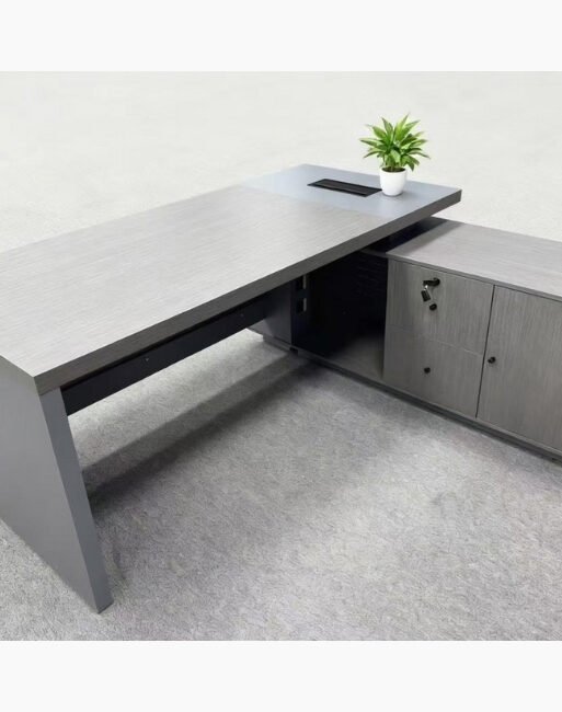 L-Shaped Manager Desk with Integrated Side Cabinet
