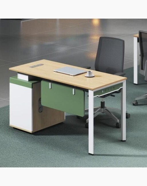 Compact Office Desk with Storage Pedestal and Metal Frame