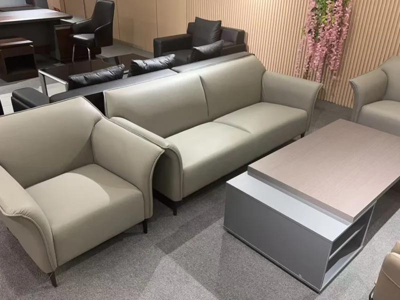 Modern Beige Office Sofa Set with Three-Seater and Two Armchairs