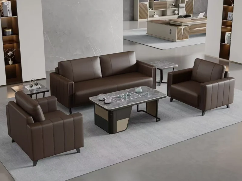 Brown Office Sofa Set with Two Armchairs | طقم كنب مكتبي بني