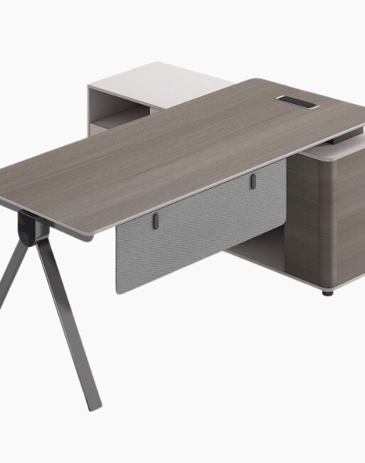 Modern L-Shaped Manager Desk with Side Storage Cabinet