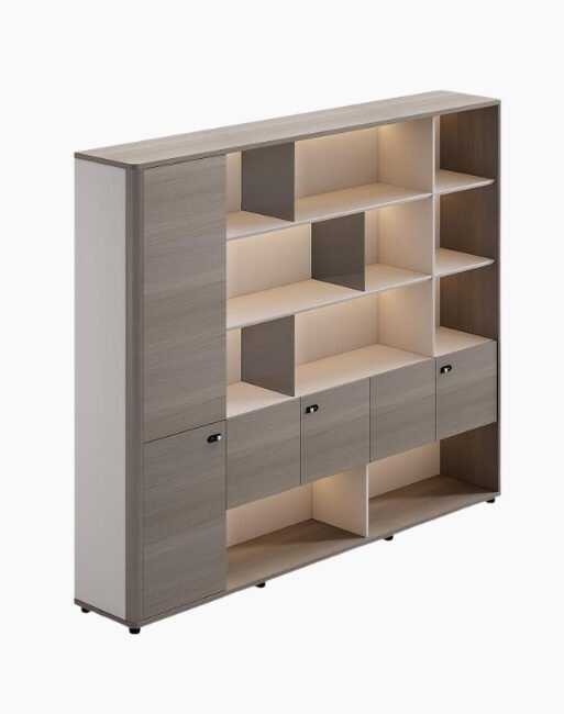 Large Executive Storage Wall Cabinet with Open Shelving and Doors